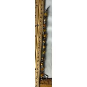 Beaded Bracelet Yellow Stone Silver‎ Tone Metal Beads Charm Clasp 7 Inch